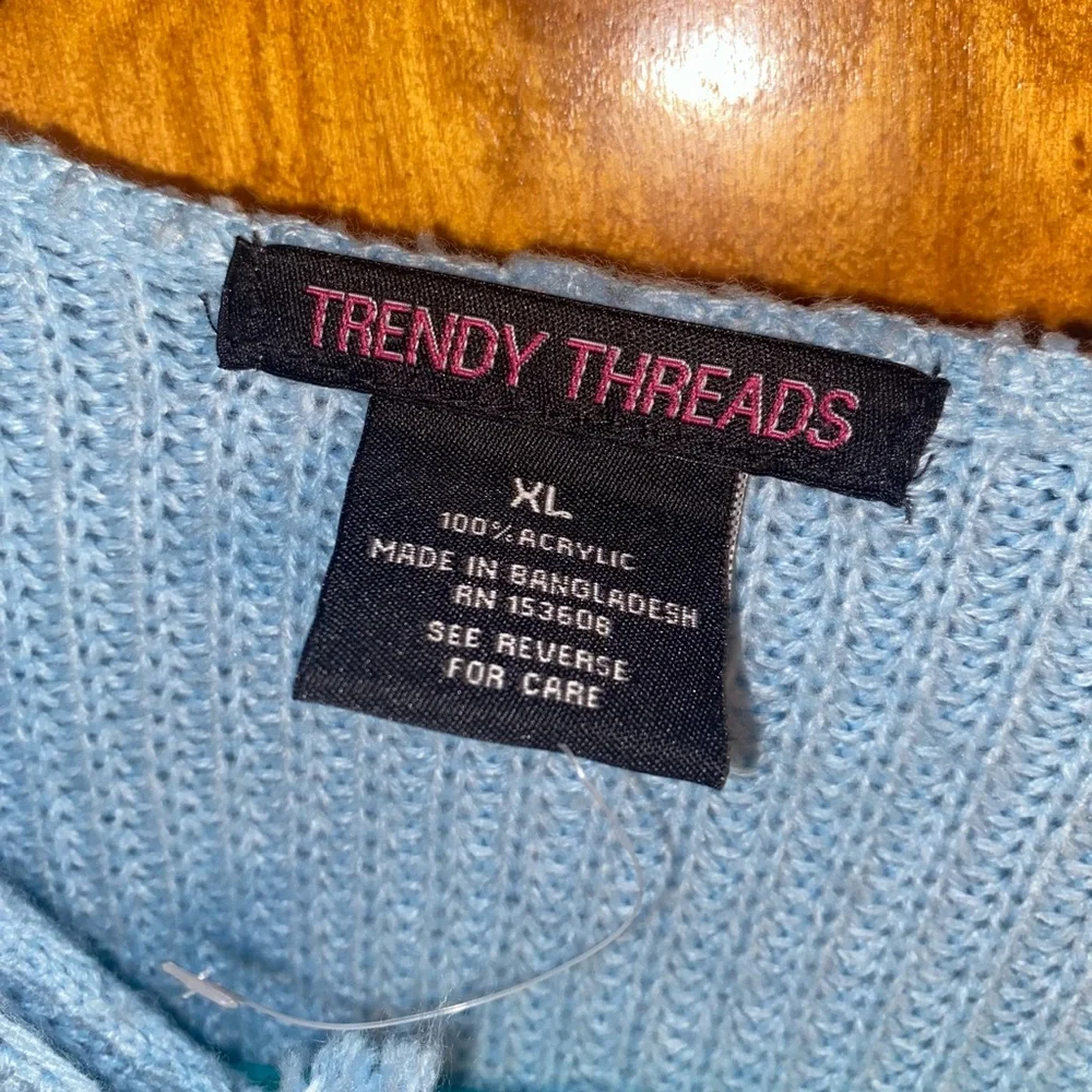 TRENDY THREADS WOMANS cropped, light blue ribbed knit cardigan SZ XL - Picture 3 of 4